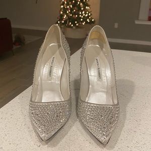 AUTHENTIC Silver Crystal Manolo Blahnik Stilettos Sz 39 1/2